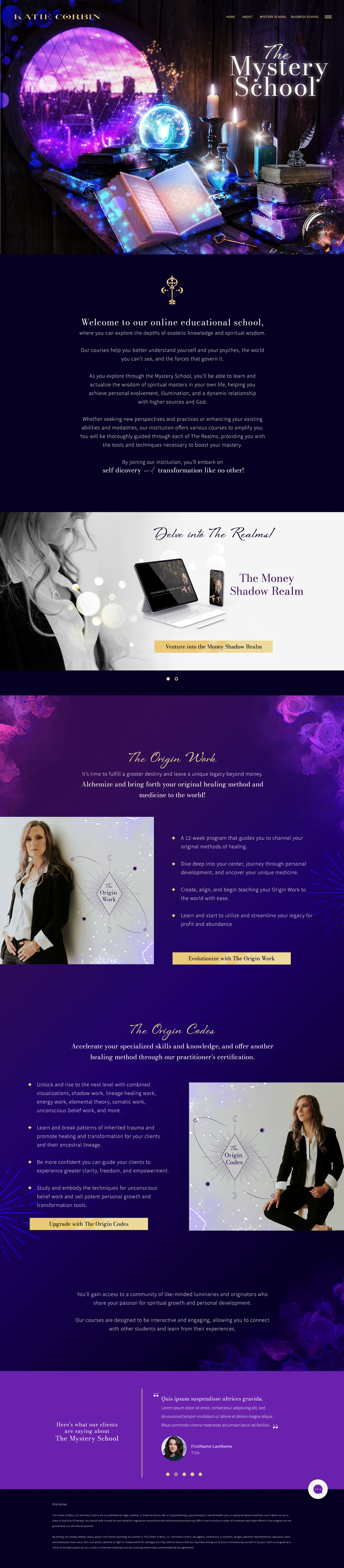 LAVRENTI Studio Portfolio - Katie Corbin - Mystery School - Website Design and Development - Conversion Copywriting